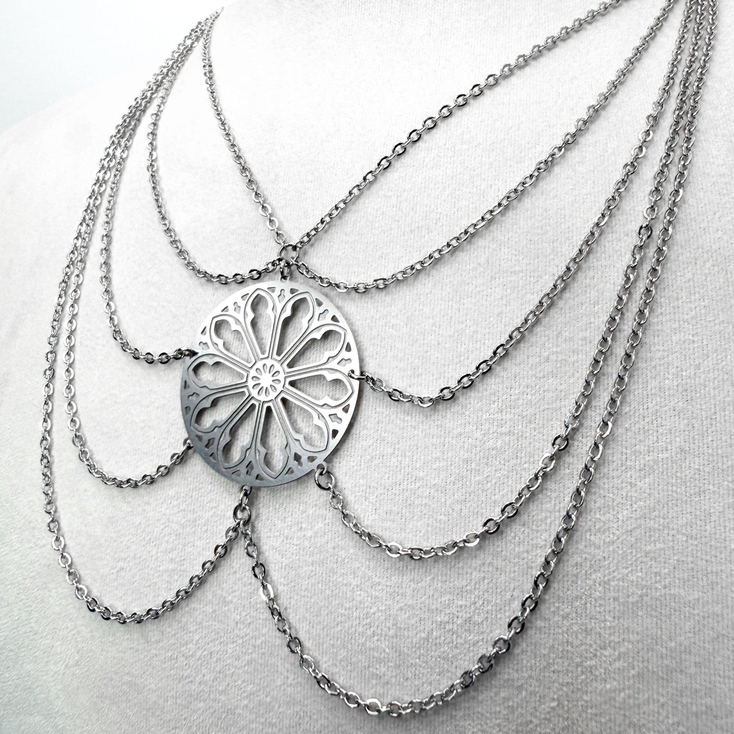 Gothic Rose Window Multistrand Necklace
