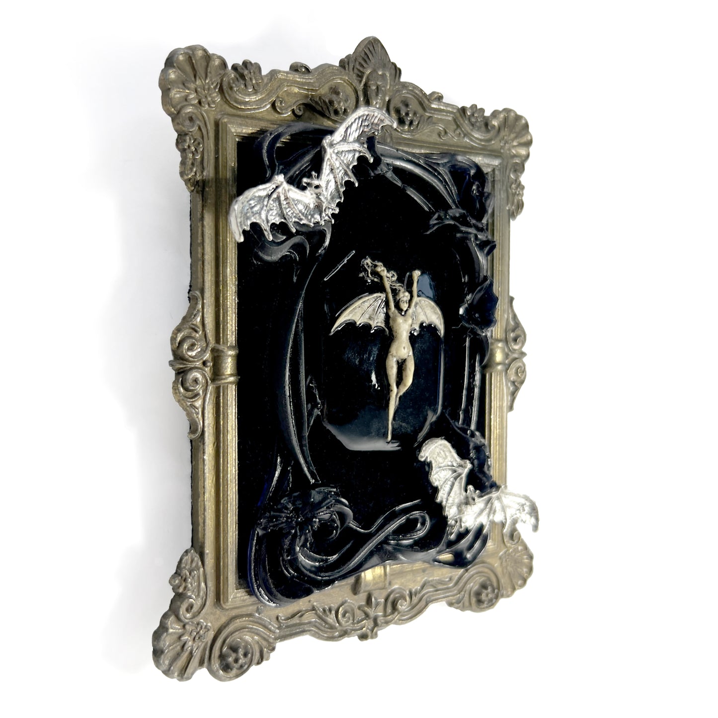 Black Bat Woman with Bats Antique Framed Home Deco
