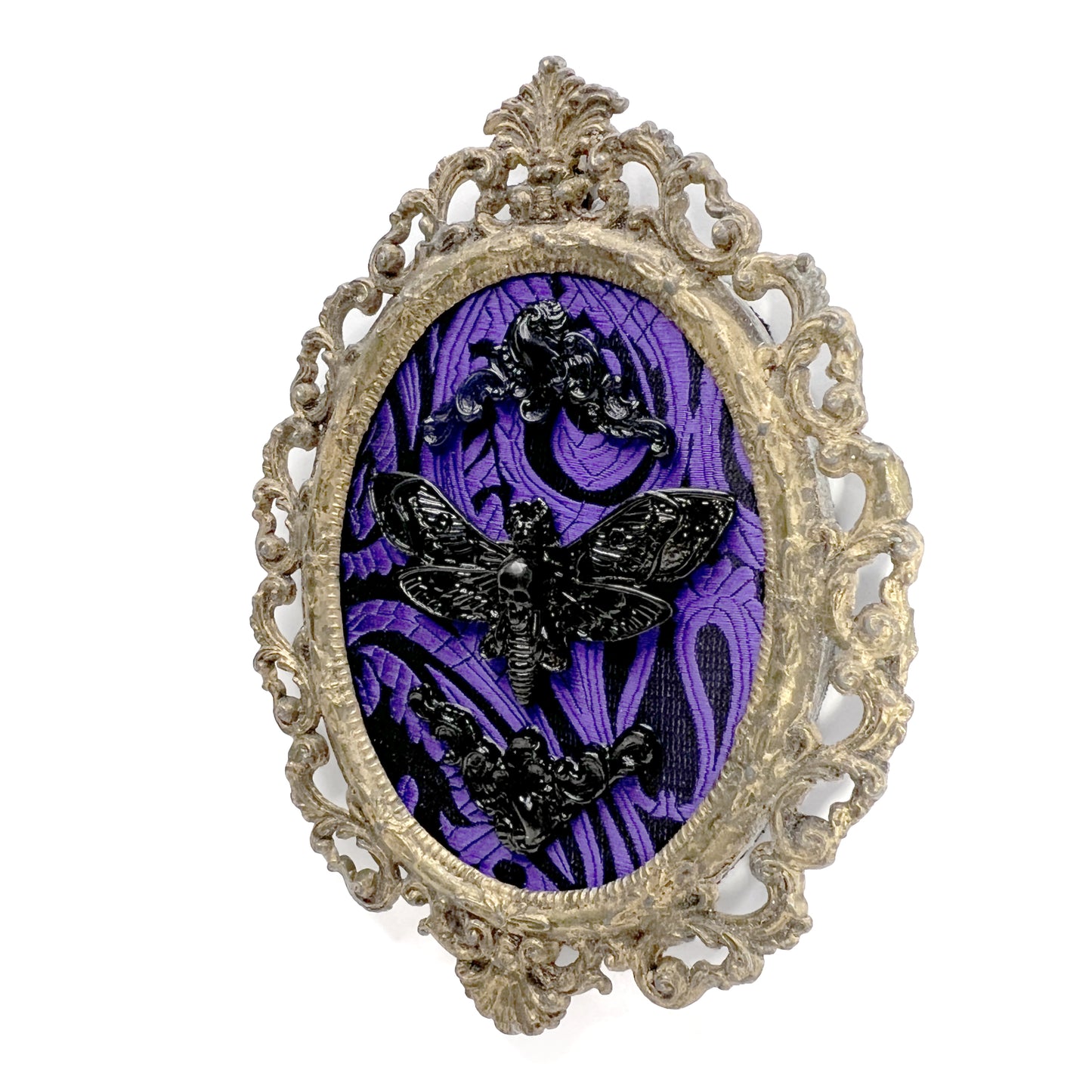 Black Death Head Moth on Black & Purple Antique Framed Home Deco