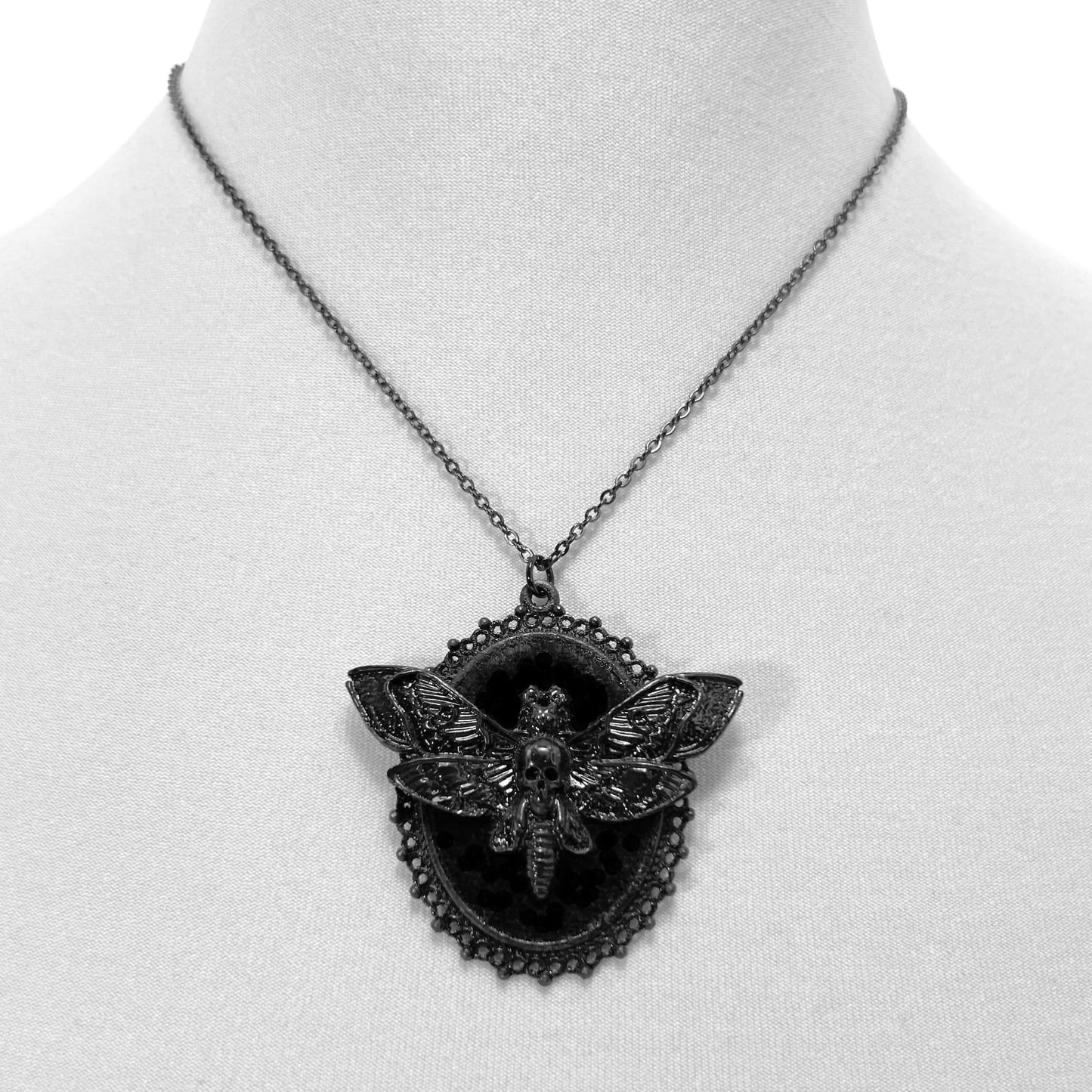 Large Black Death Head Moth on Black Velvet Necklace