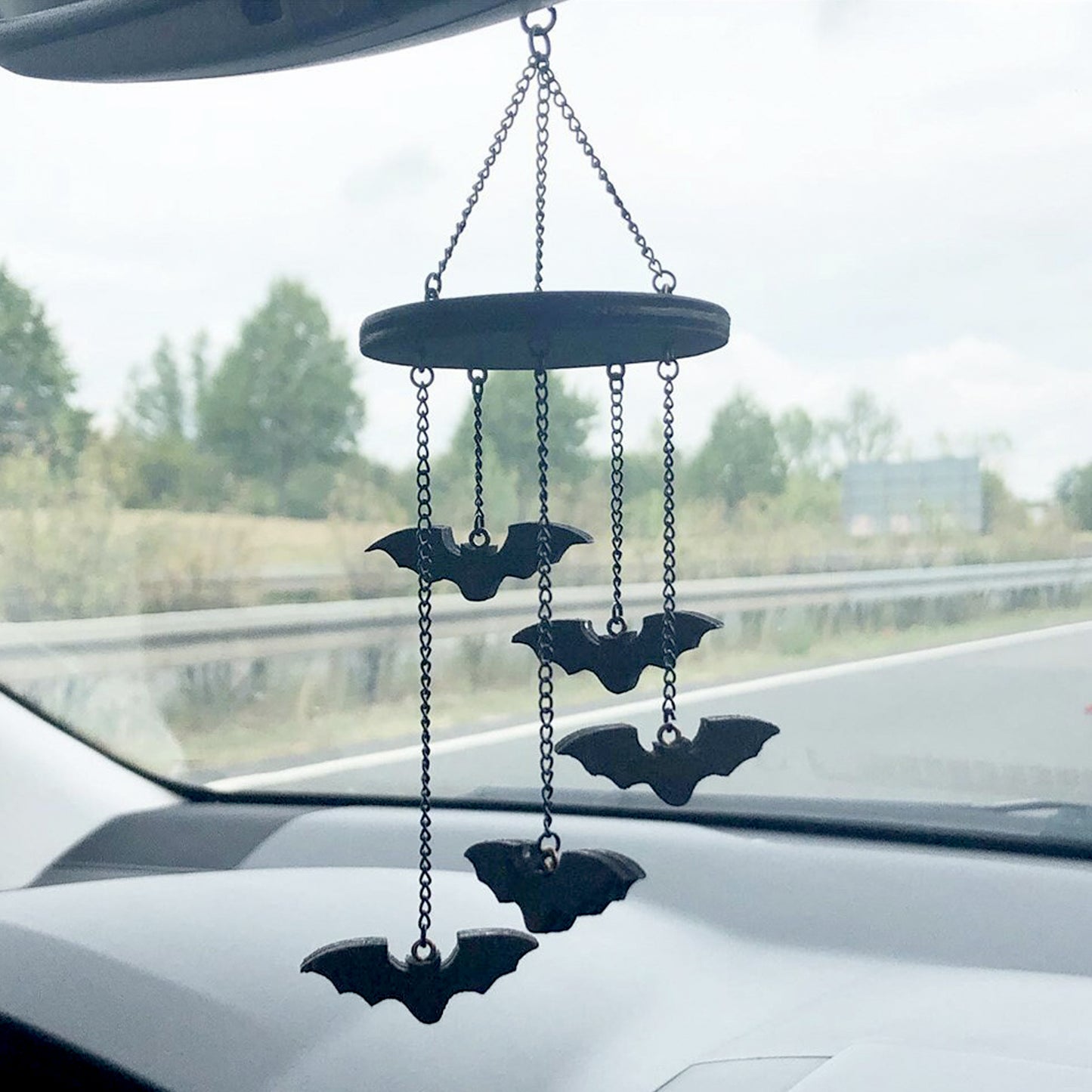 Tiny Stained Black Wood Bat Mobile with 5 Flying Bats
