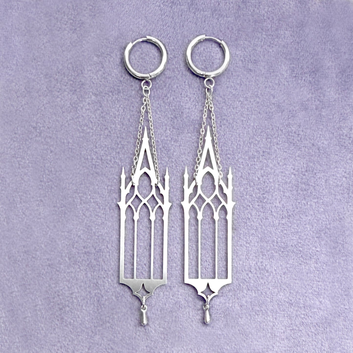 Pointed Cathedral Silver Long Gothic Earrings