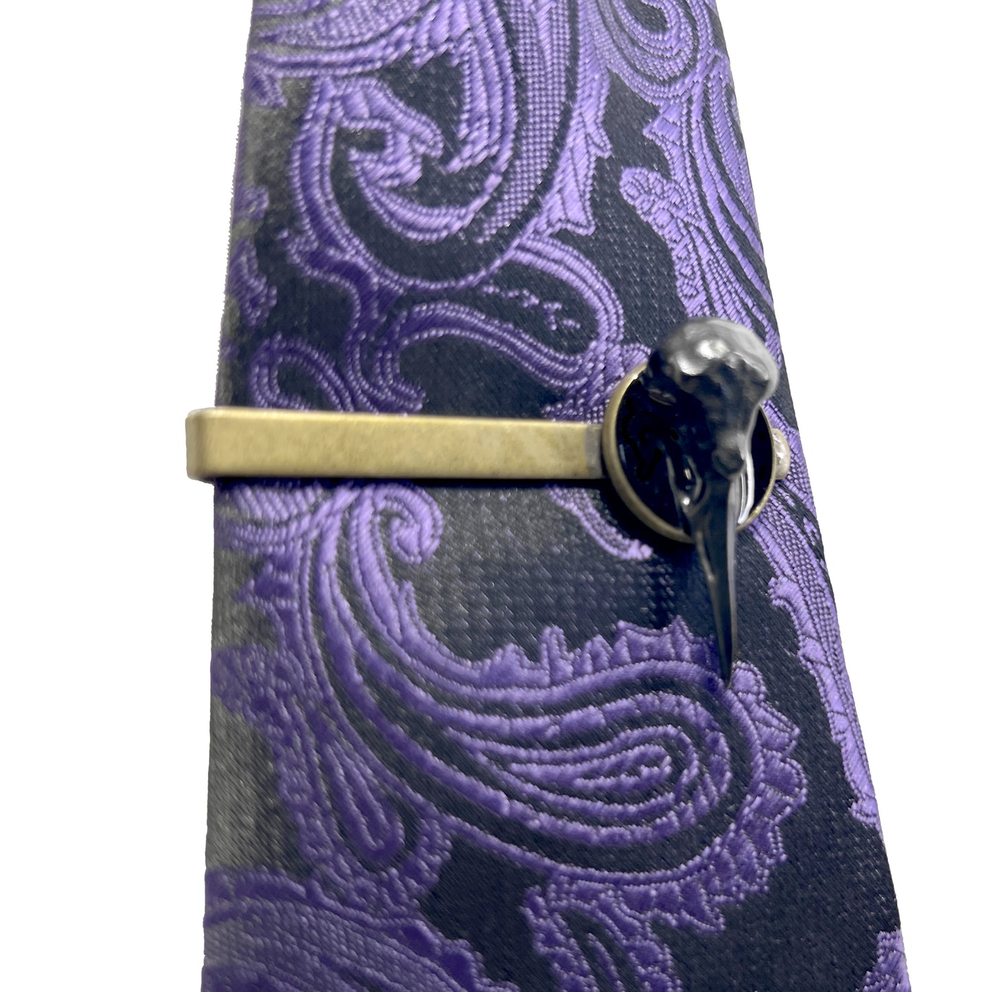 Brass Tie Clip with Black Metal Bird Skull