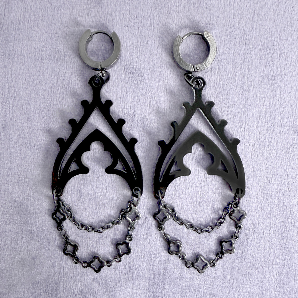 Black Acrylic and Chain Gothic Architectural Elements Earrings