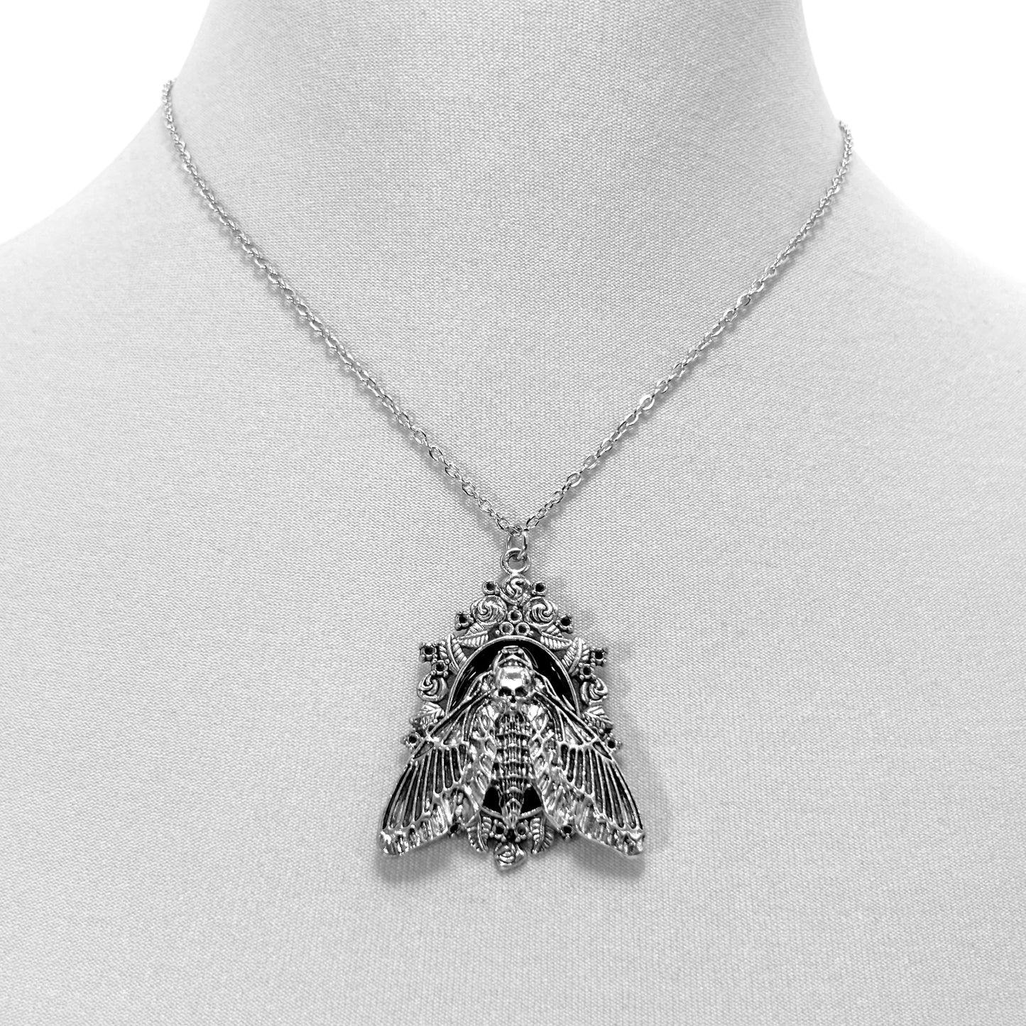 Large Death Head on Black Necklace