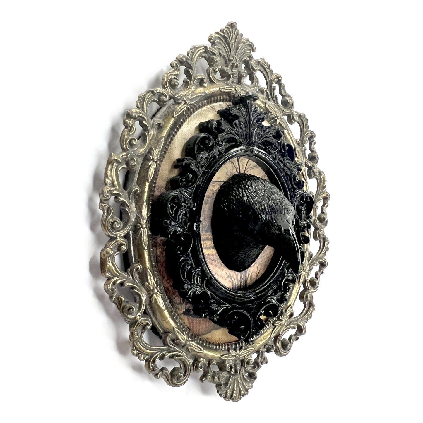 Black Raven Head Antique Framed Gothic Home Deco