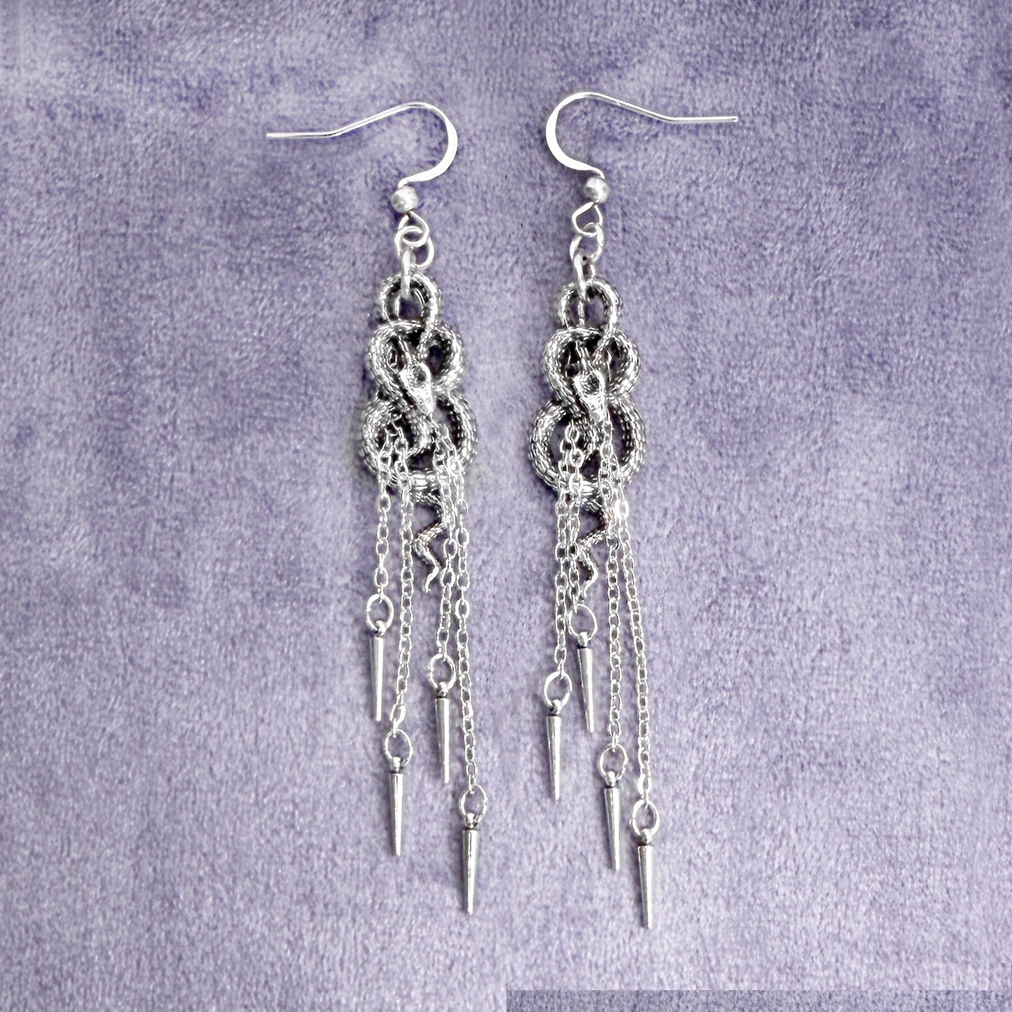 Silver Coiled Snake and Chain Earrings
