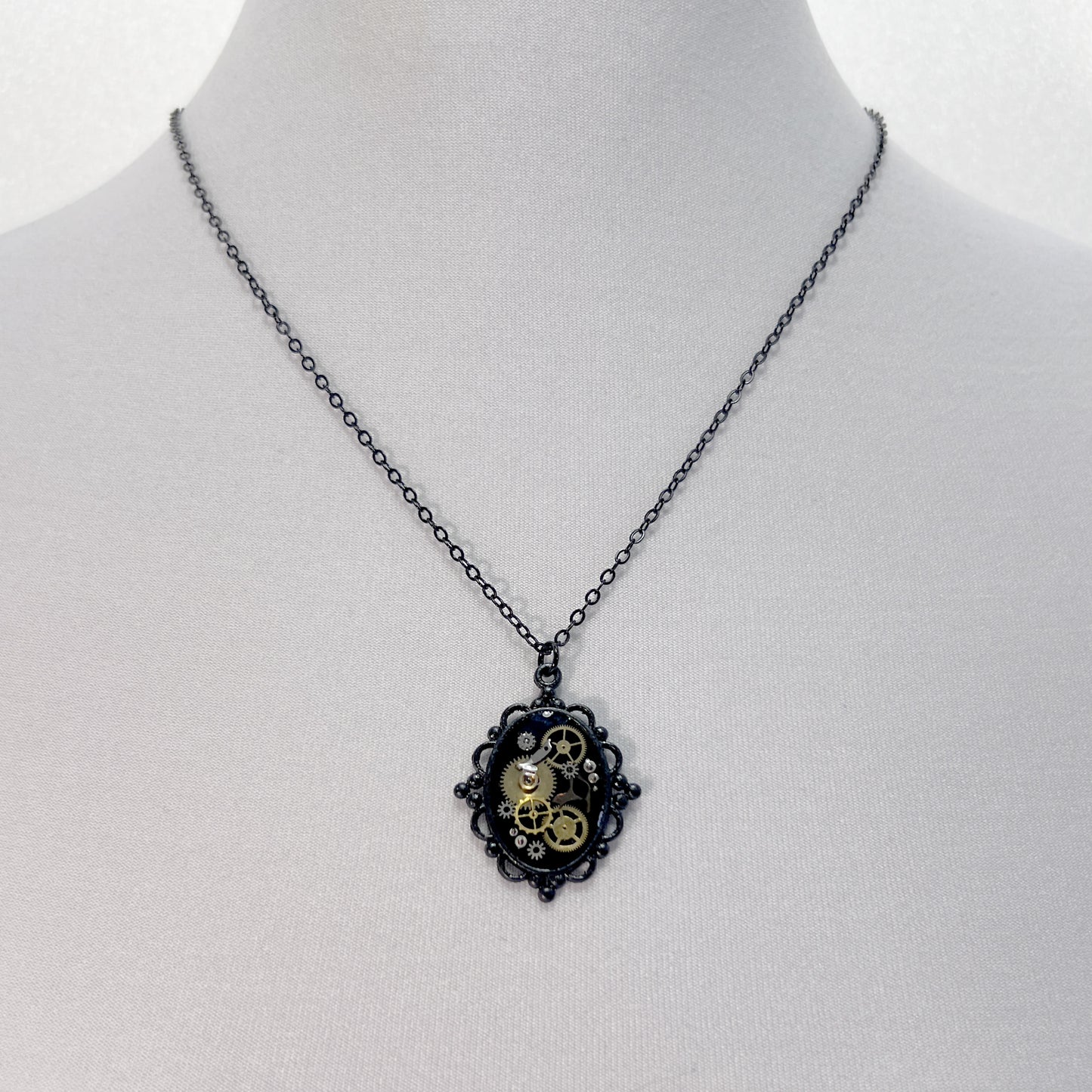 Watch Gears on Black Steampunk Necklace