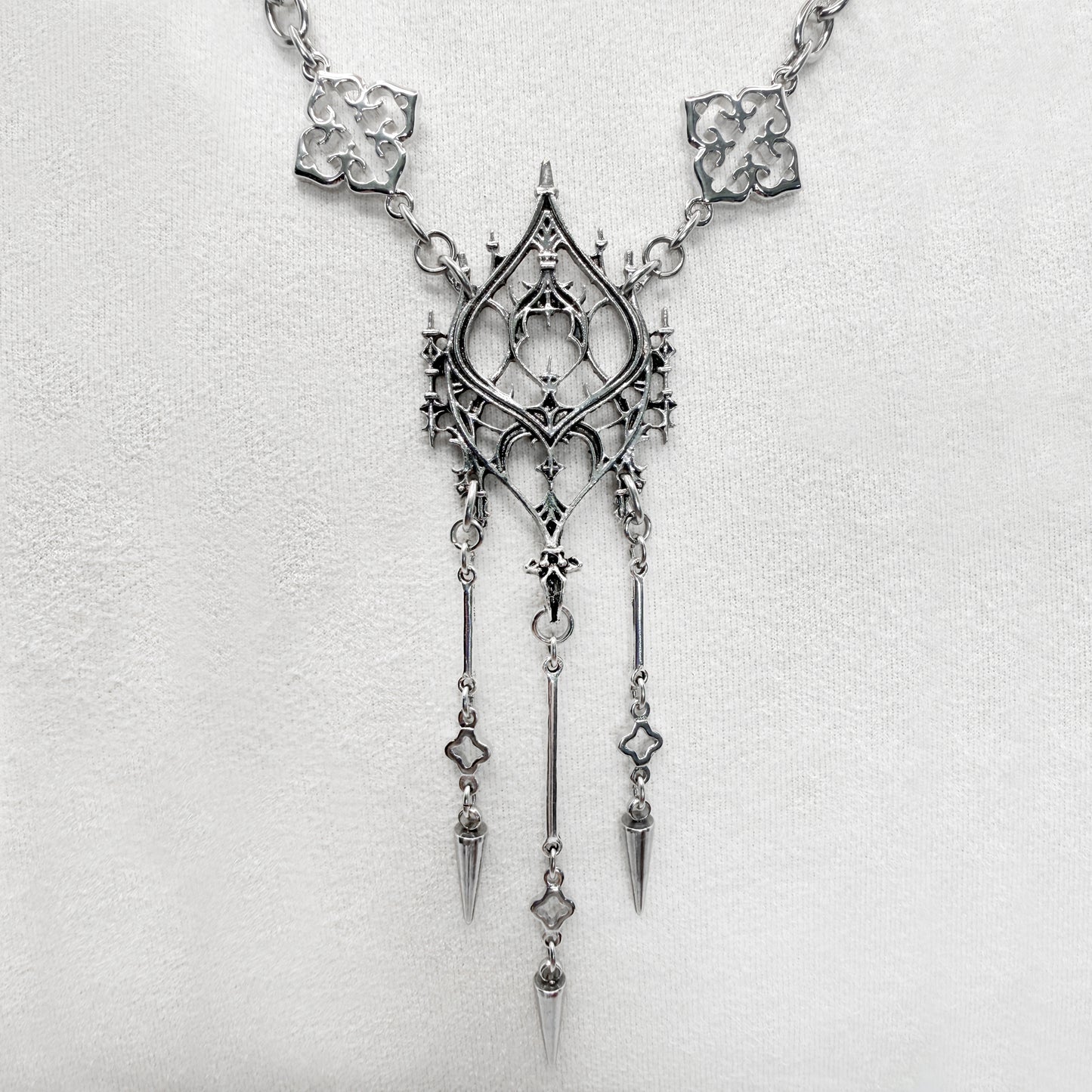 Gothic Architectural Silver Ornaments Necklace