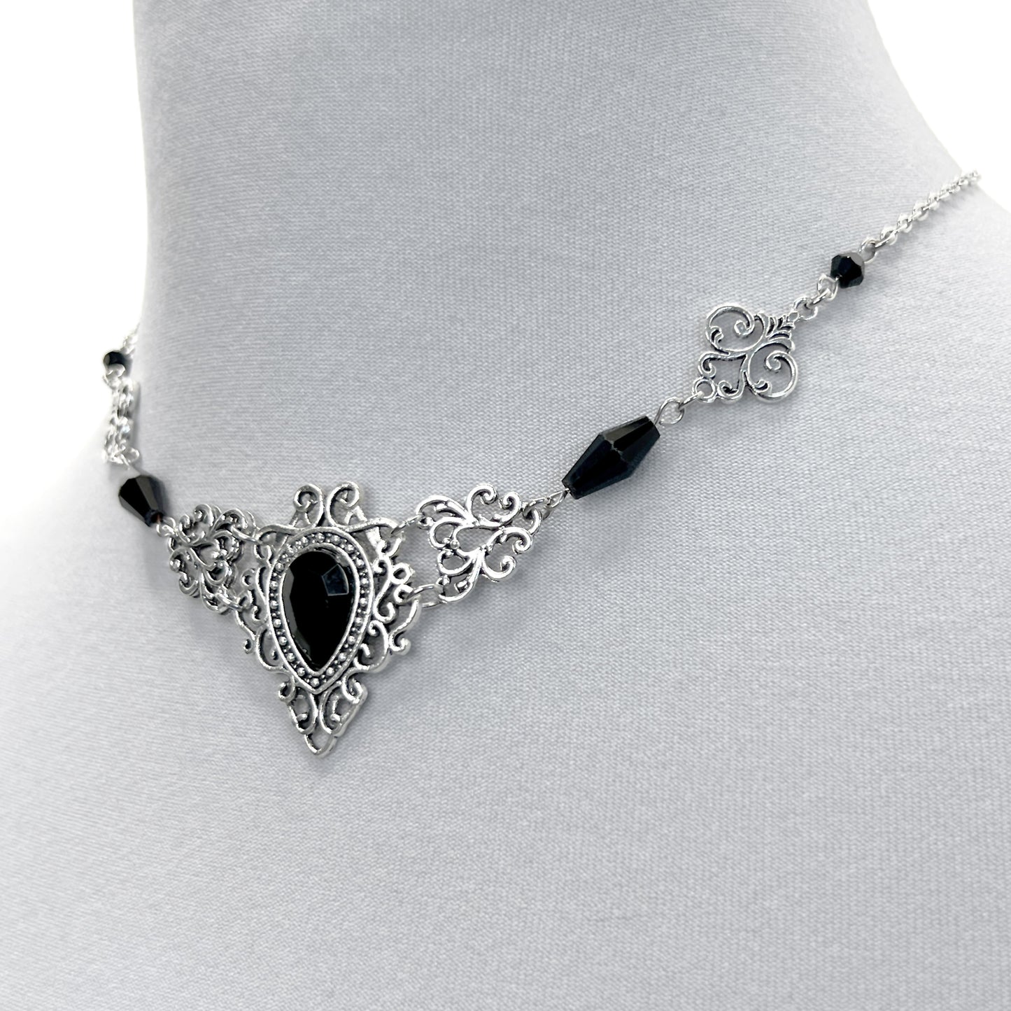 Silver Gothic Ornaments and Glass Bead Necklace