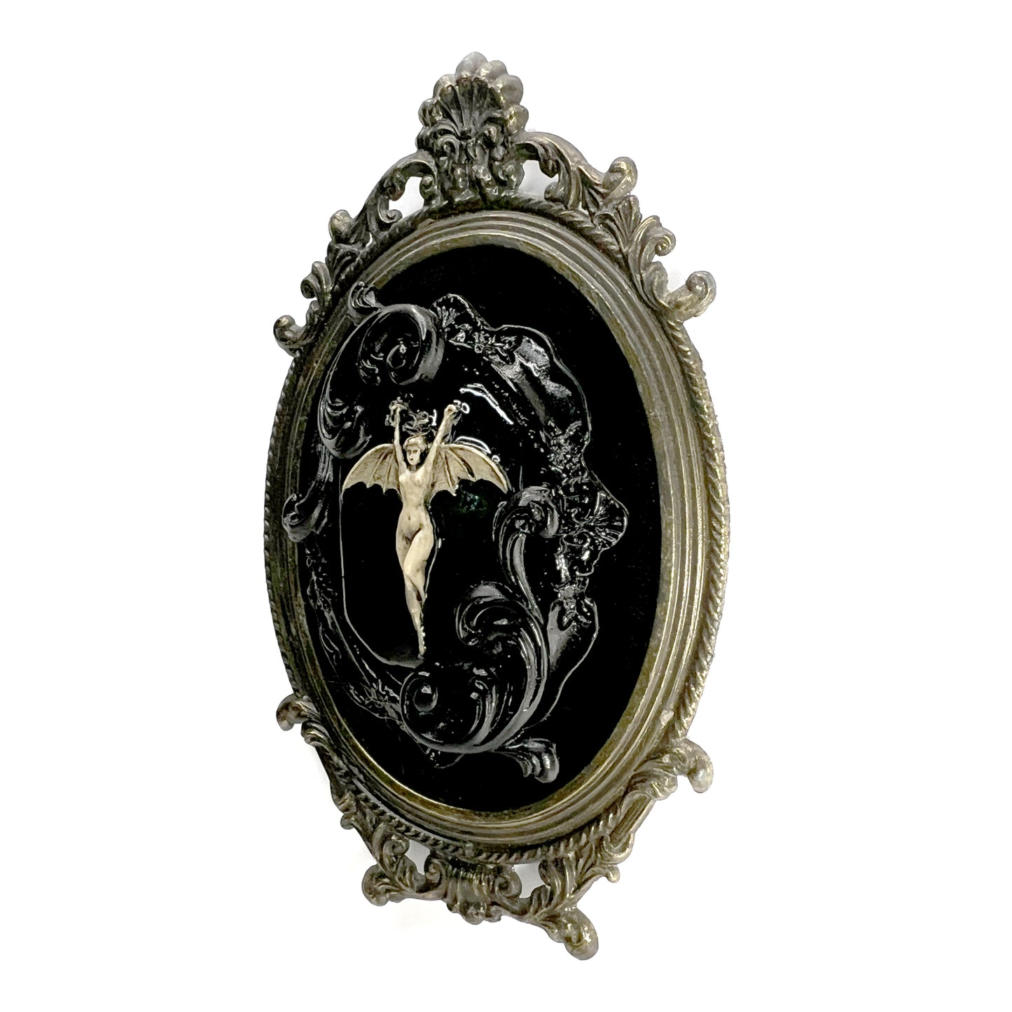 Bat Woman on Black Velvet Antique Framed Home Deco