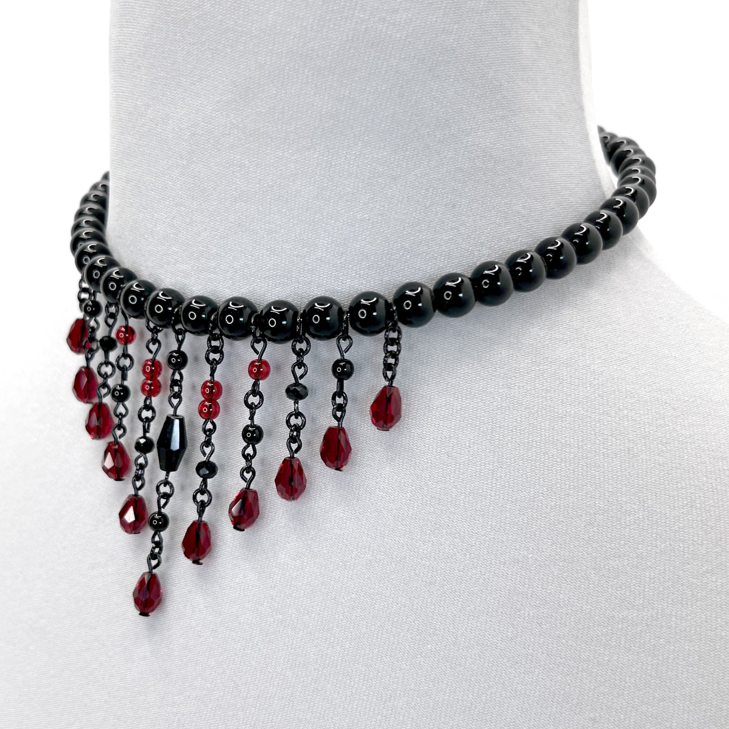 Black and Red Glass Bead Fringe Gothic Choker Necklace (Copy)