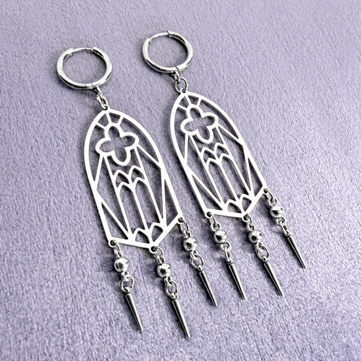 Spitze Kathedrale Silber Lange Gothic Ohrringe