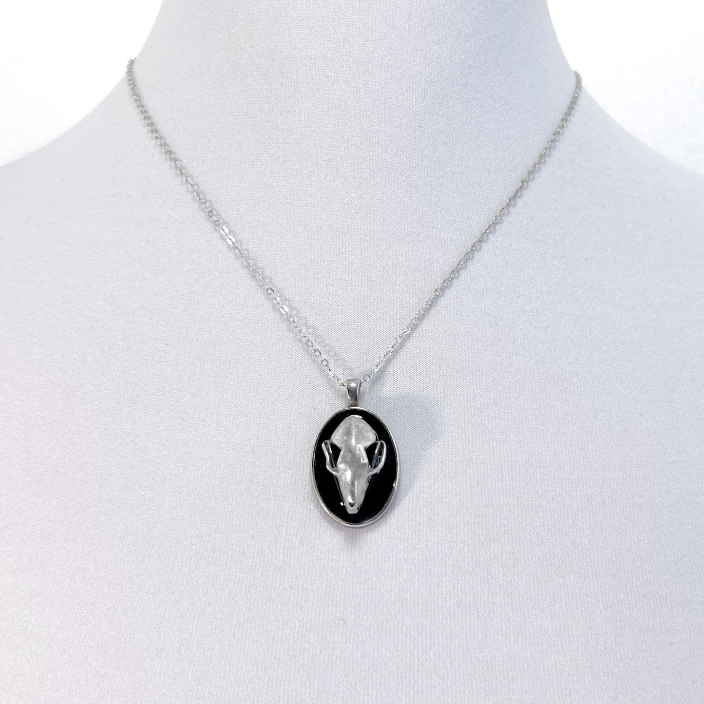 Silver Metal Bat Skull Necklace