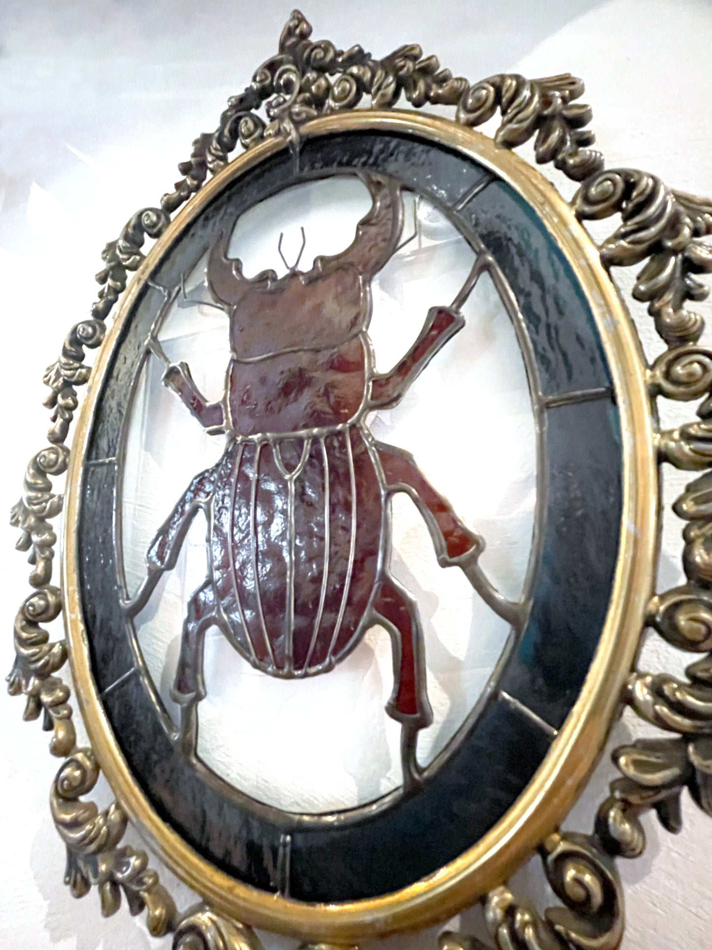 Stained Glass Beetle in Antique Frame