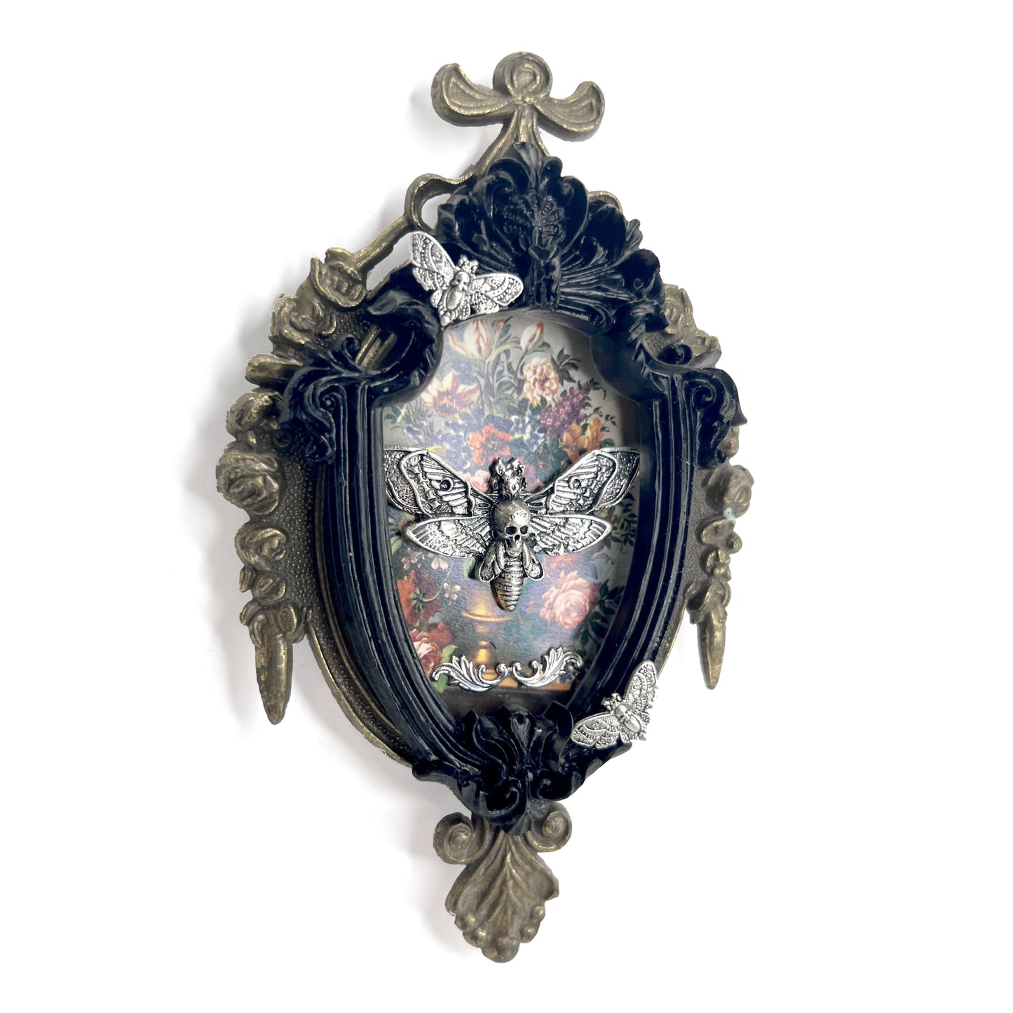 Silver Death Head Moth Antique Framed Gothic Home Deco