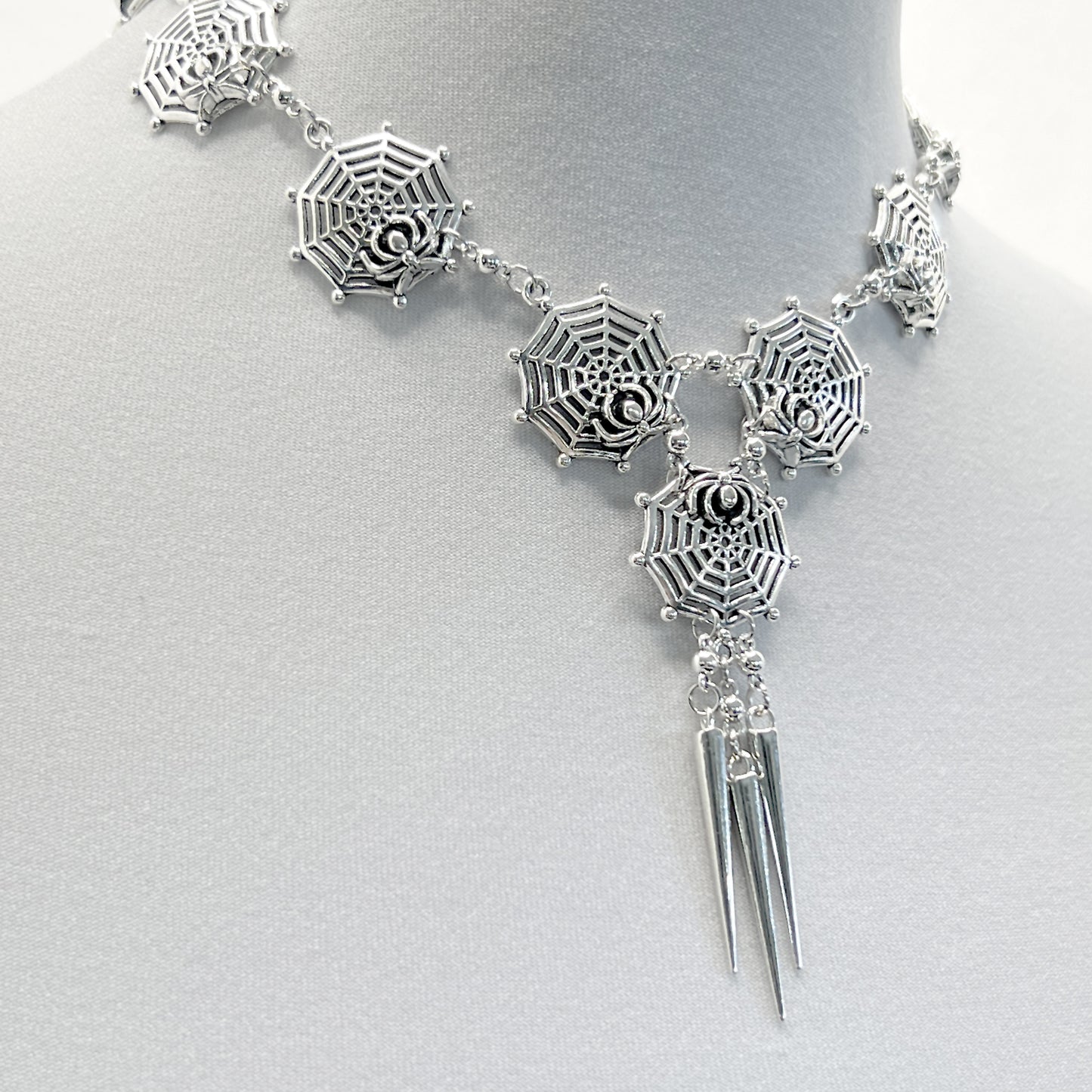 Spiderwebs and Spikes Gothic Necklace