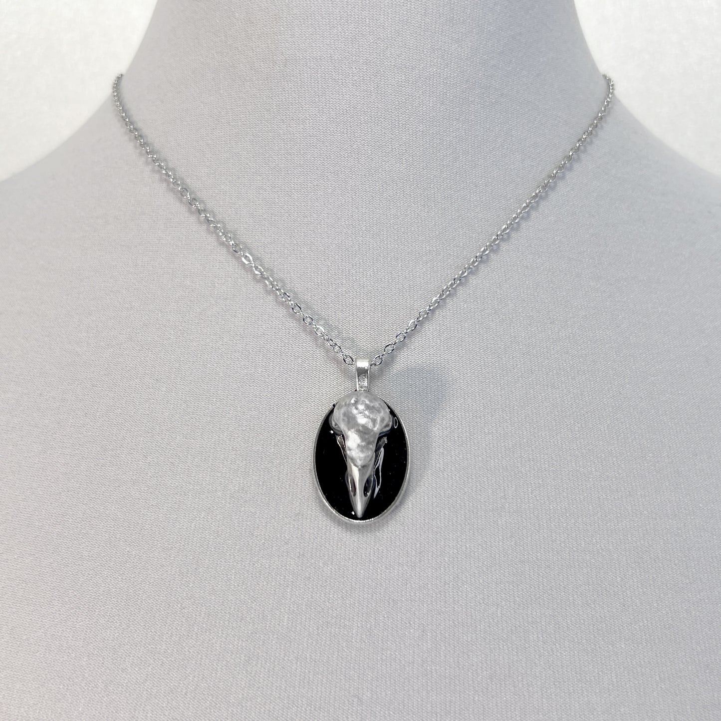 Silver Metal Bird Skull Necklace