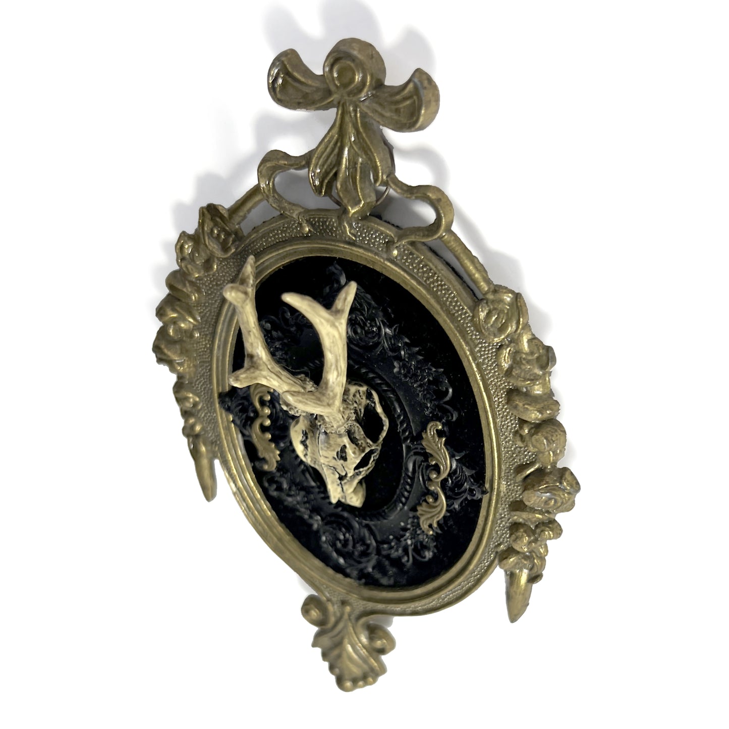 Resin Deer Skull on Black Velvet Antique Framed Home Deco