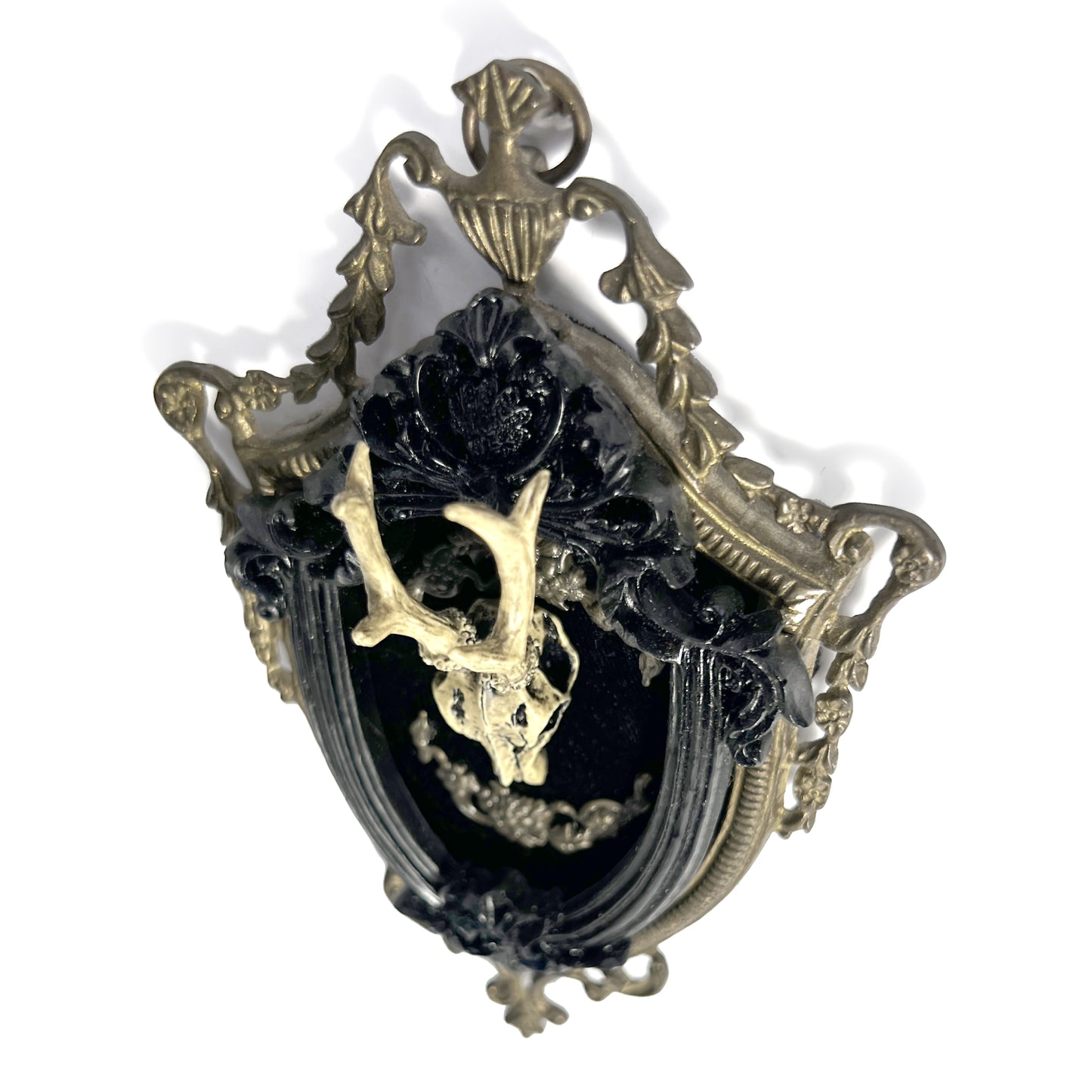 Resin Deer Skull in Unusual Shield Shape Antique Framed Home Deco