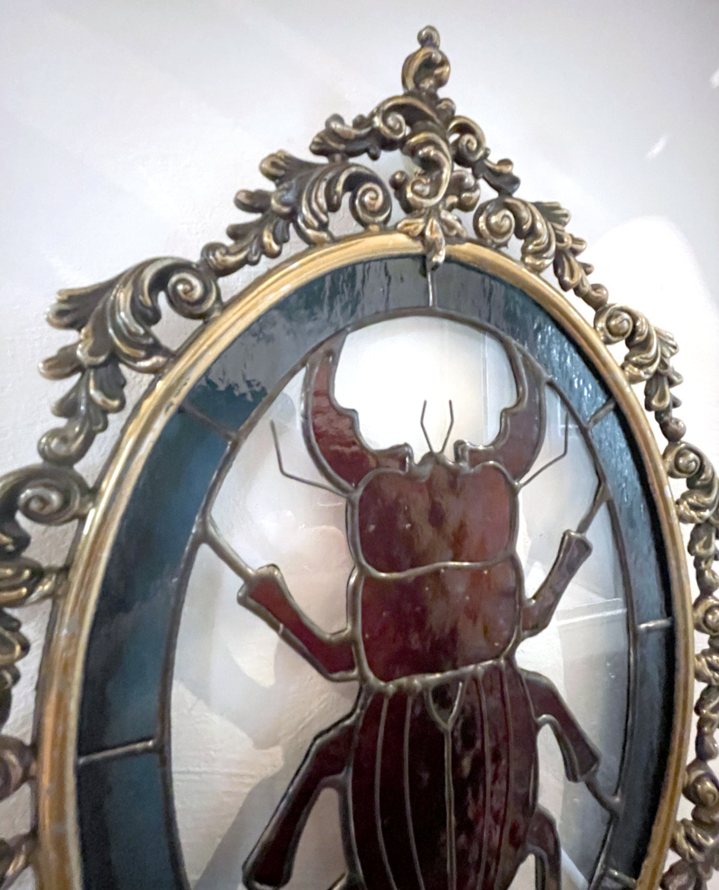 Stained Glass Beetle in Antique Frame