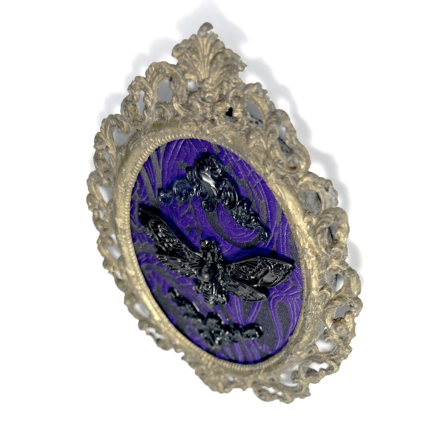 Black Death Head Moth on Black & Purple Antique Framed Home Deco