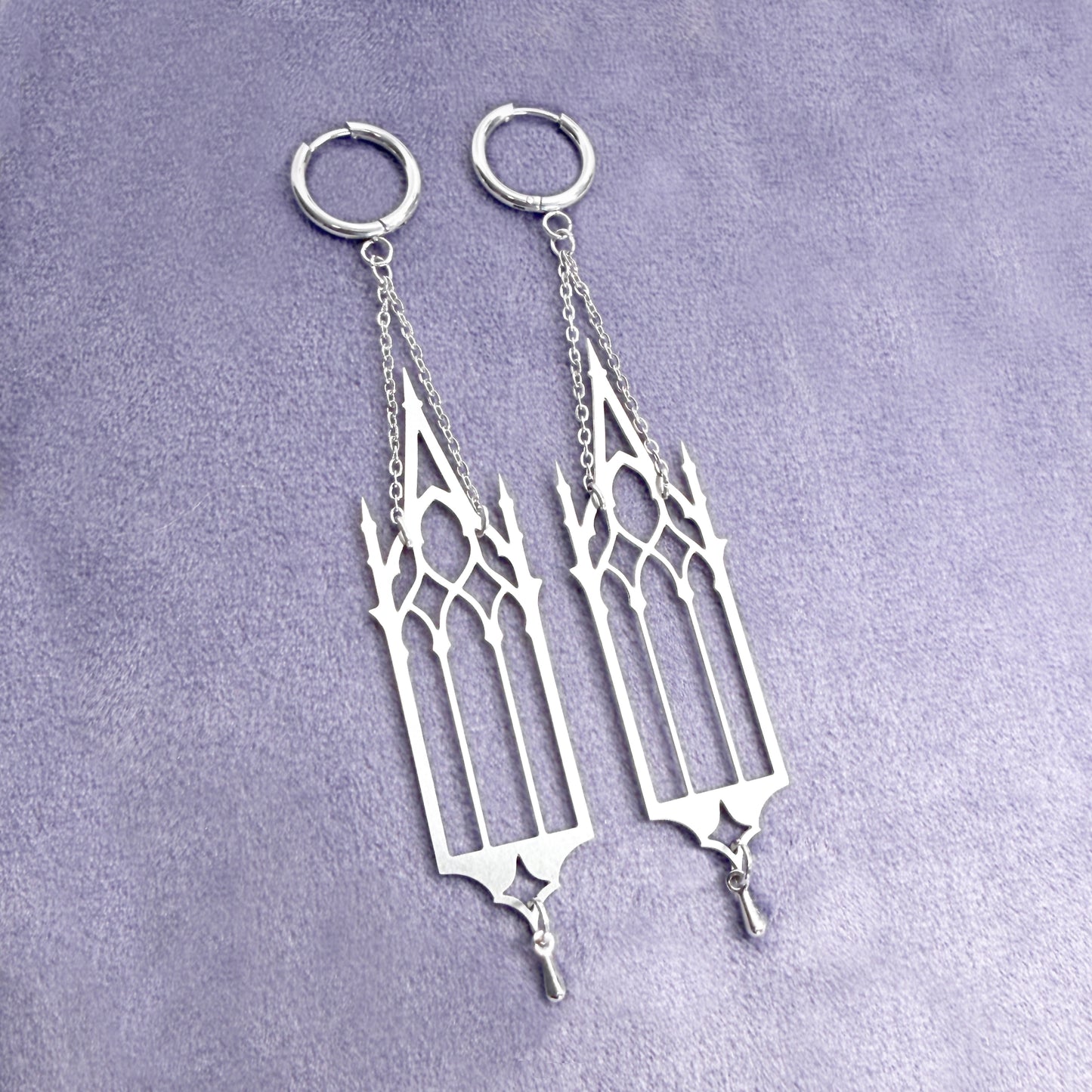 Pointed Cathedral Silver Long Gothic Earrings