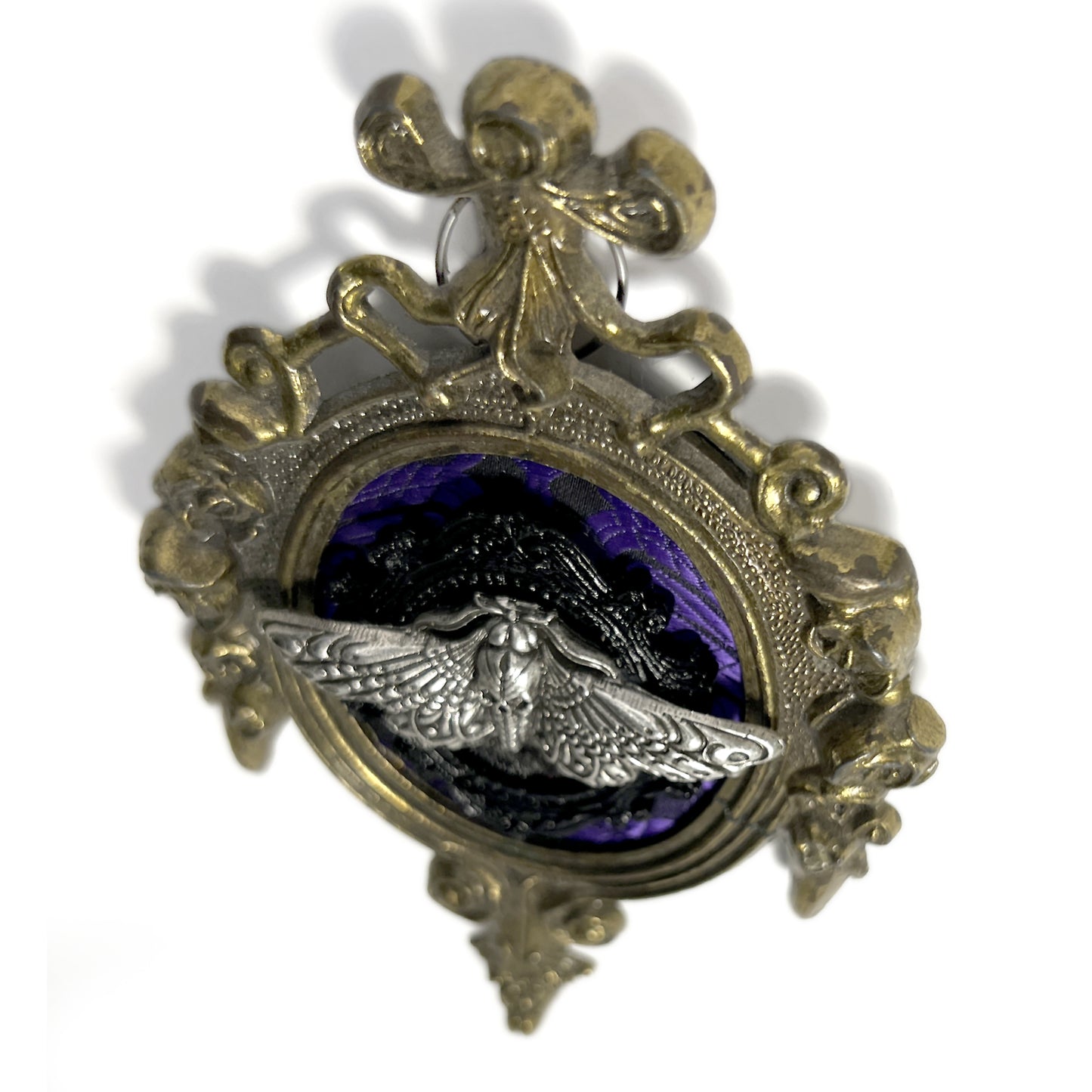 Silver Death Head Moth on Black and Purple Antique Framed Home Deco