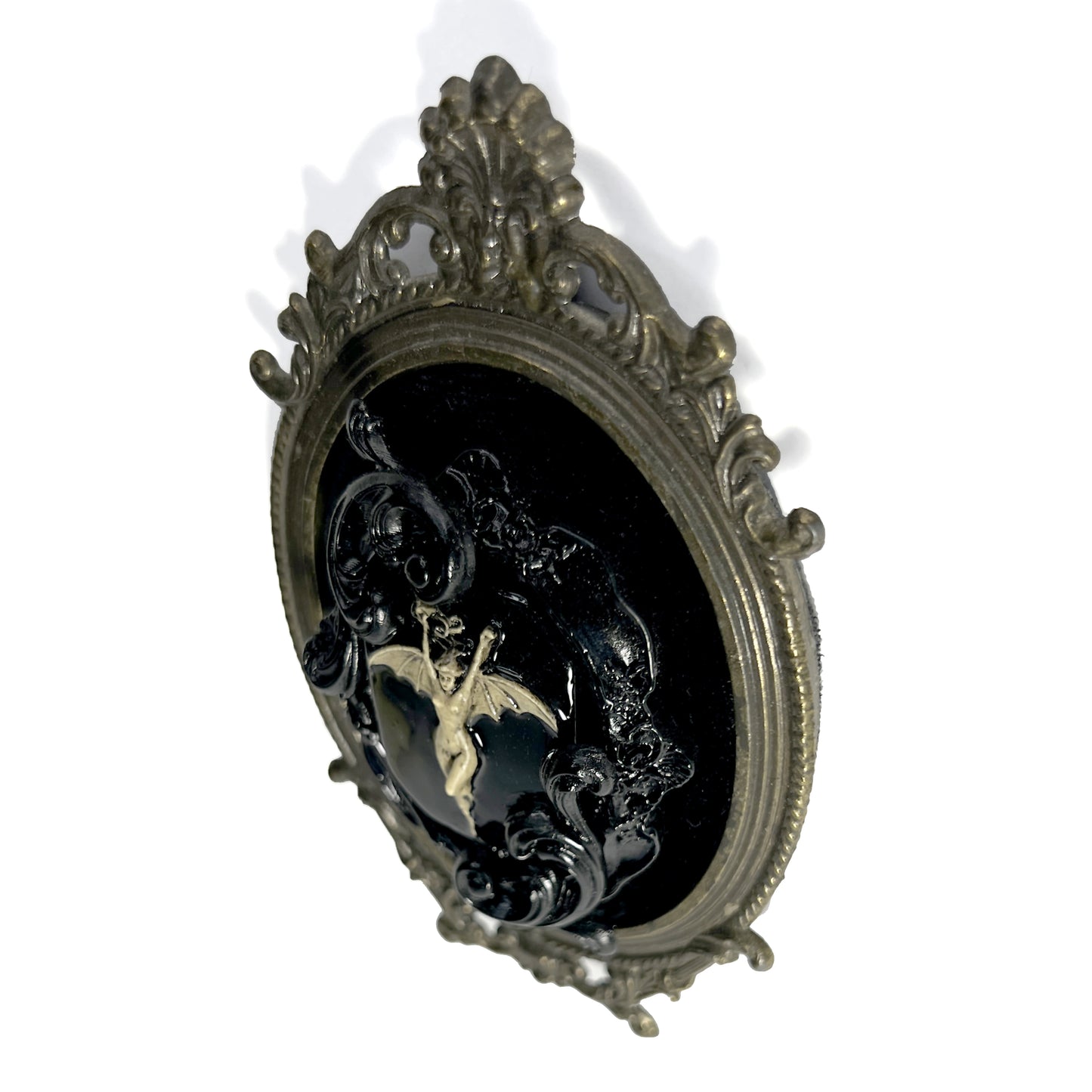 Bat Woman on Black Velvet Antique Framed Home Deco