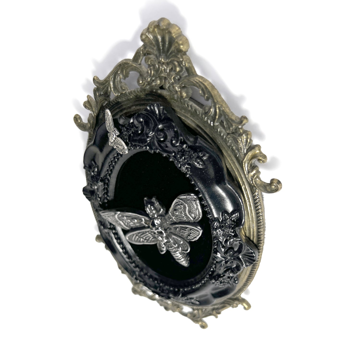 Large Silver Death Head Moth on Black Velvet Antique Framed Home Deco