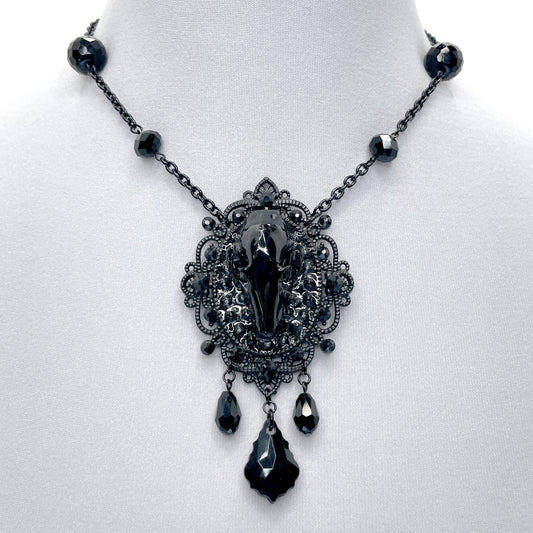 Black Bat Skull and Beads Gothic Necklace