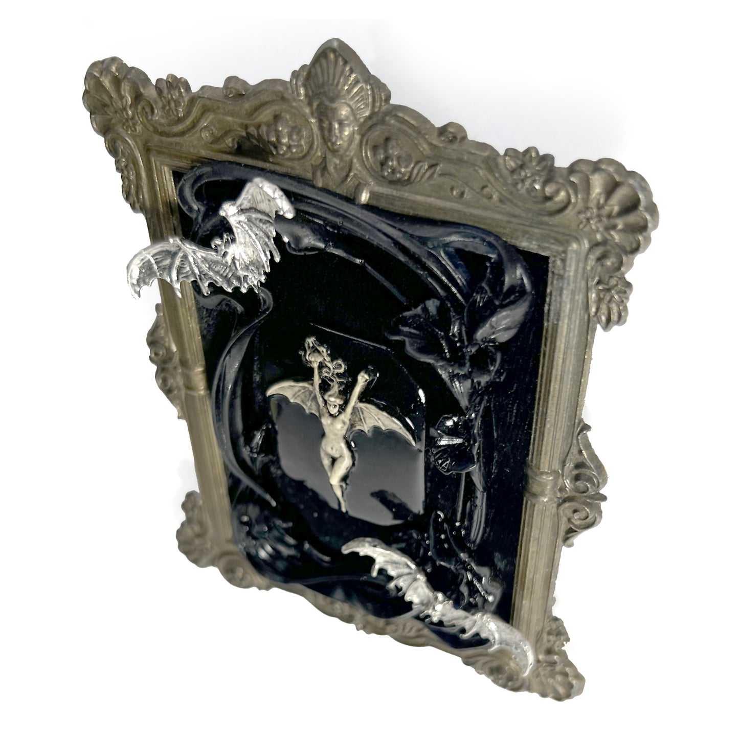 Black Bat Woman with Bats Antique Framed Home Deco