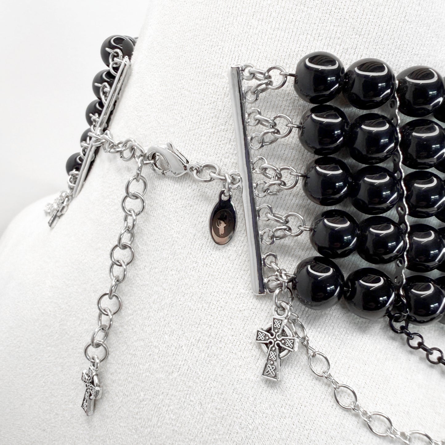 5 Row Black Glass Bead Gothic Choker Cathedral-Themed Necklace