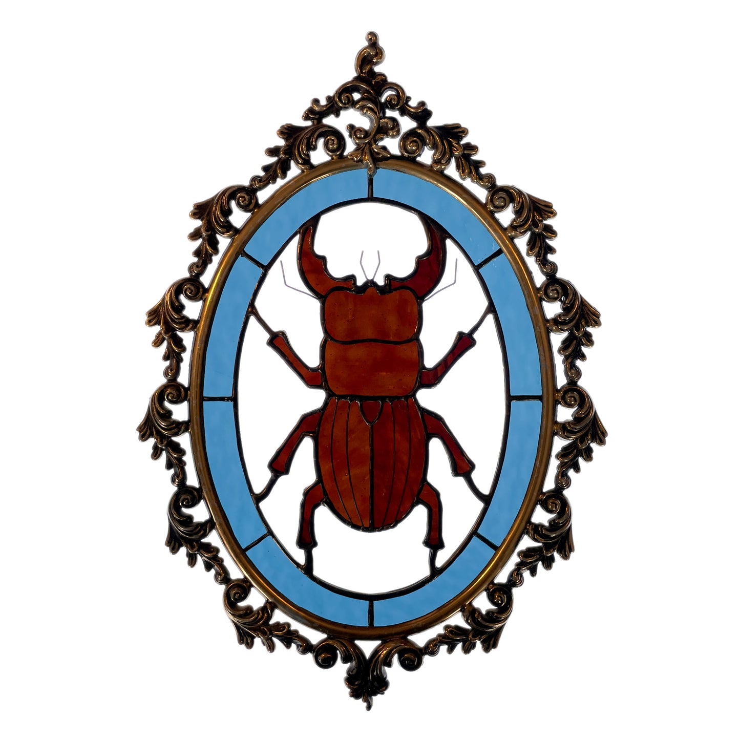 Stained Glass Beetle in Antique Frame
