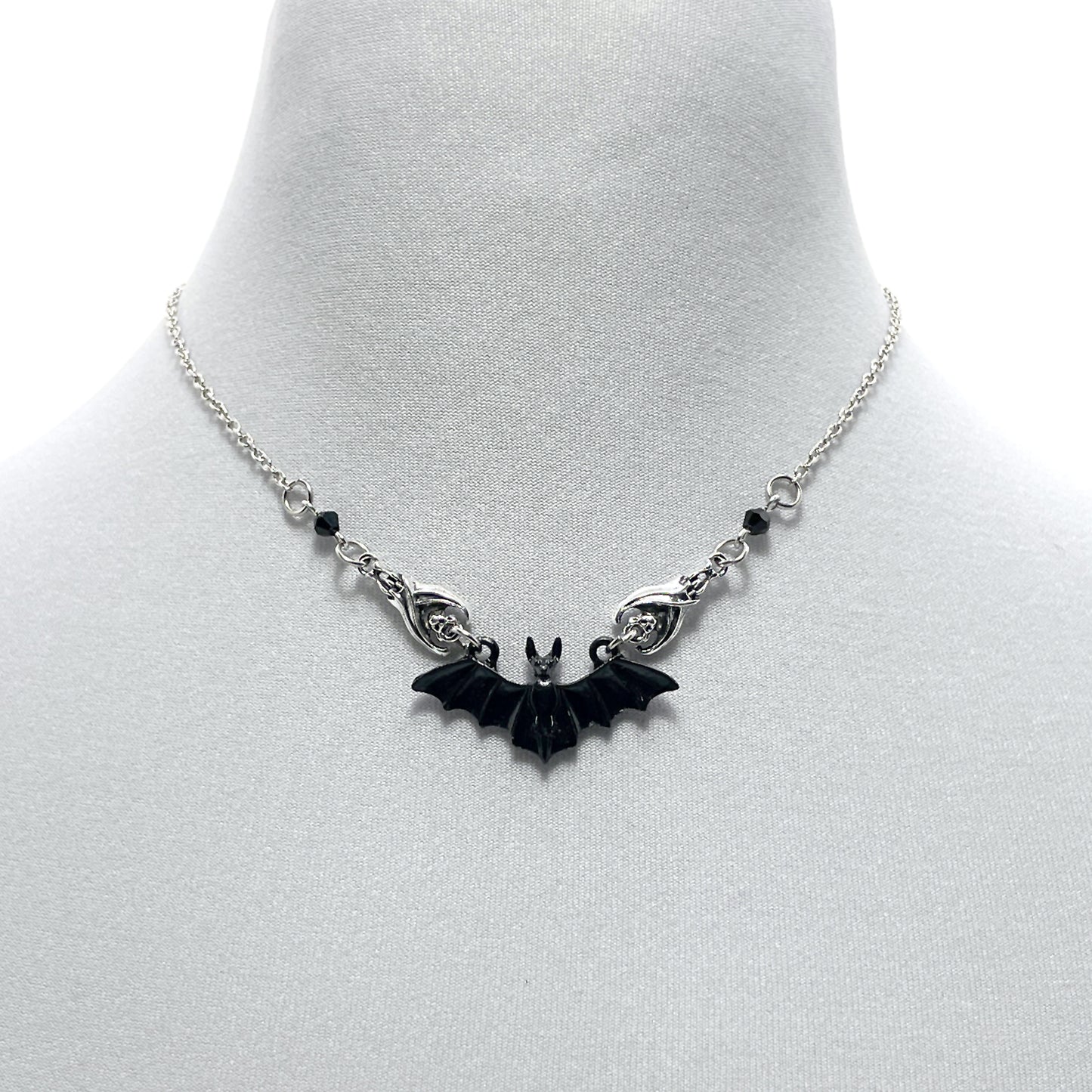 Silver and Black Three Bat Gothic Necklace
