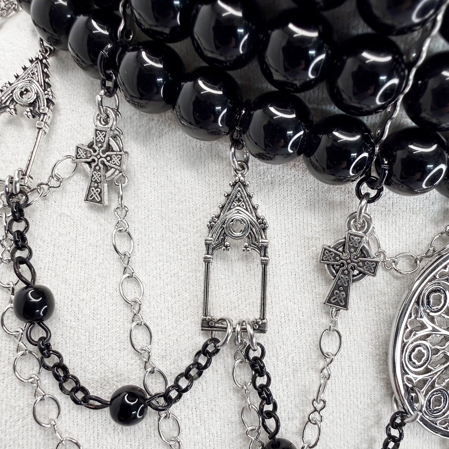 5 Row Black Glass Bead Gothic Choker Cathedral-Themed Necklace