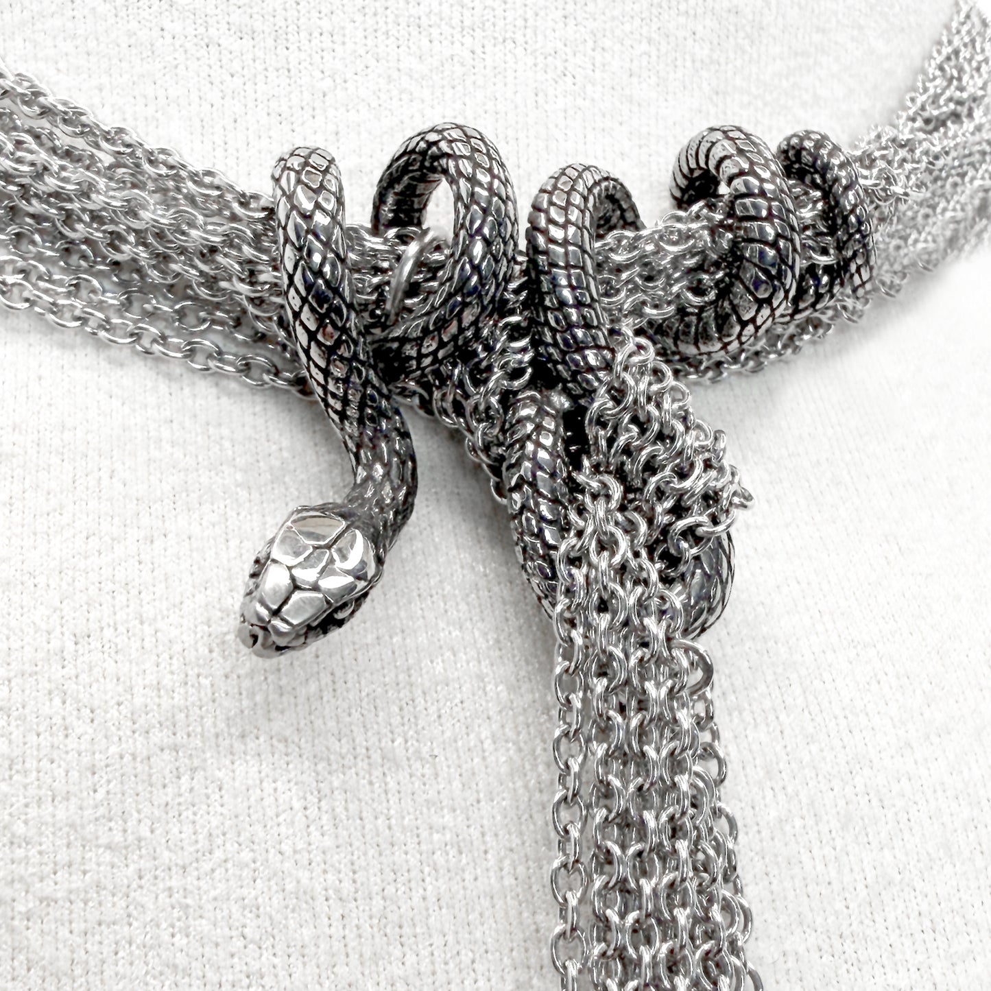Coiled Snake and Slinky Silver Chain Necklace