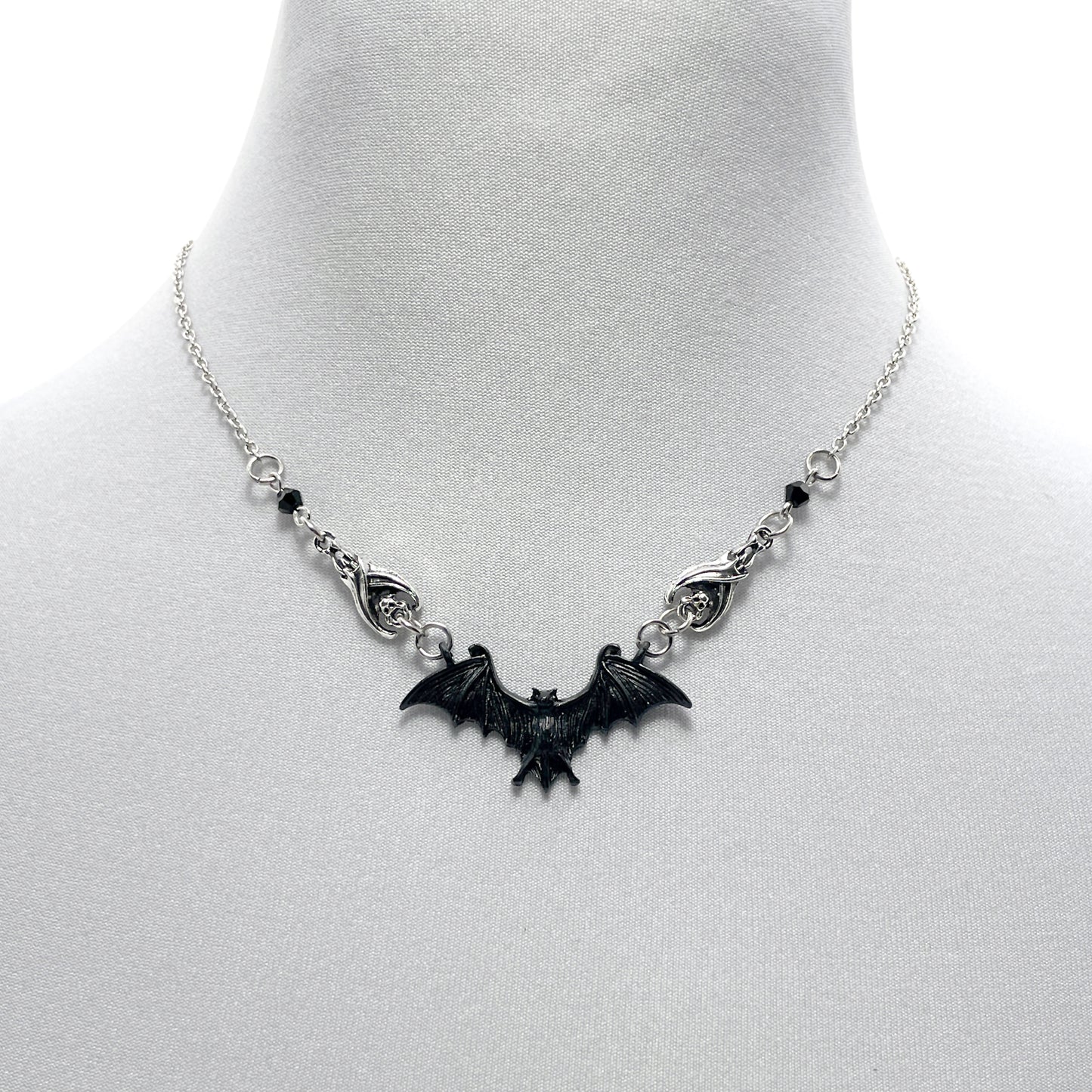 Silver and Black Three Bat Gothic Necklace