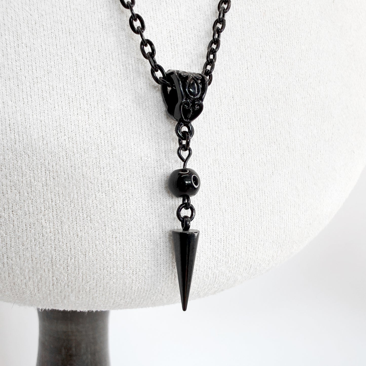 Black Multi-Strand Beaded Gothic Necklace with 4 Pendants