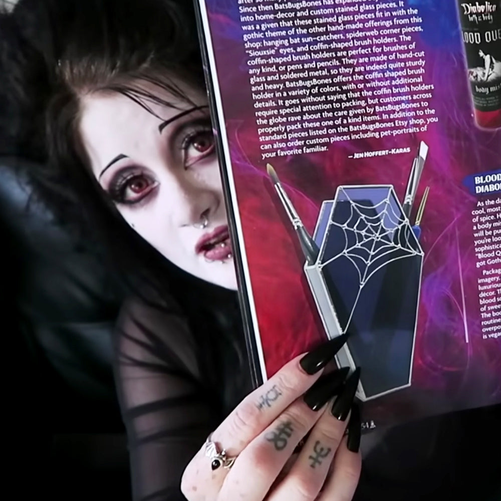 Custom Stained Glass Spiderweb Brush Holder