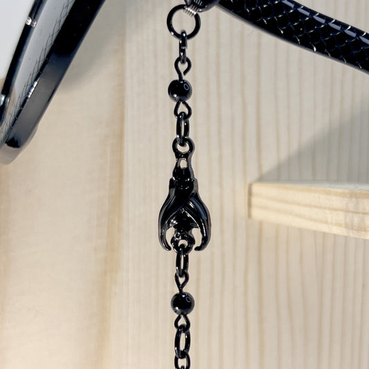 Black Bat with Black Beads and Black Chain for Glasses