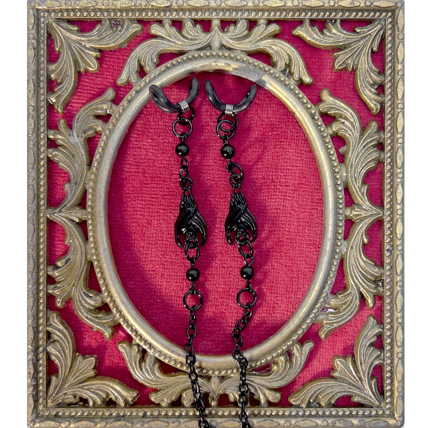Black Bat with Black Beads and Black Chain for Glasses