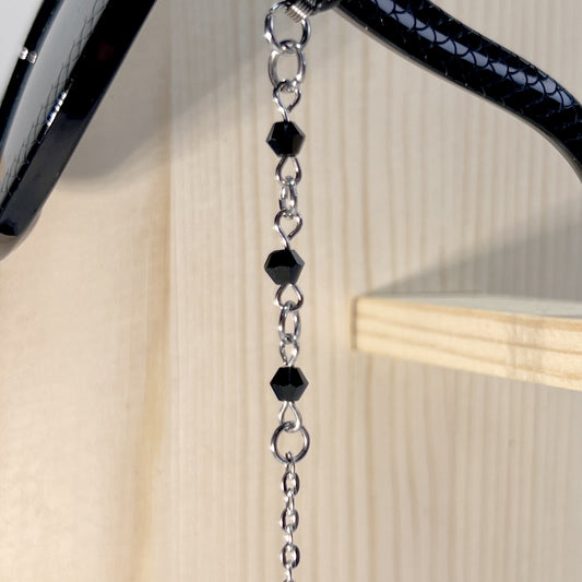 Black Beads and Silver Chain for Glasses