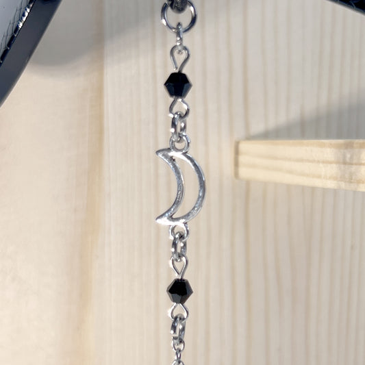 Silver Moon with Black Beads and Silver Chain for Glasses