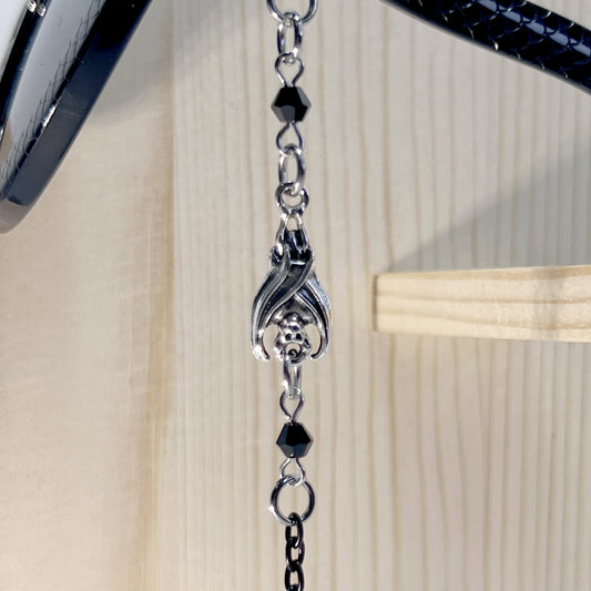Silver Bat with Black Beads and Black Chain for Glasses