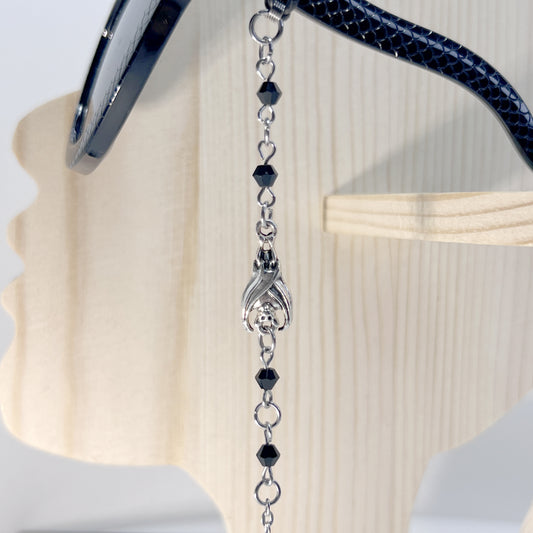 Silver Bat with Black Beads and Silver Chain for Glasses
