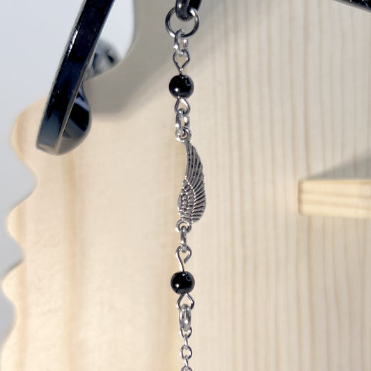 Small Silver Wings with Black Beads and Silver Chain for Glasses