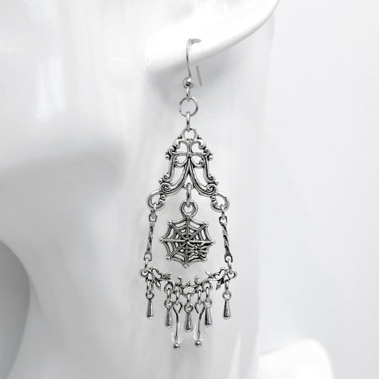 Old School Goth Chandelier Spiderweb Earrings