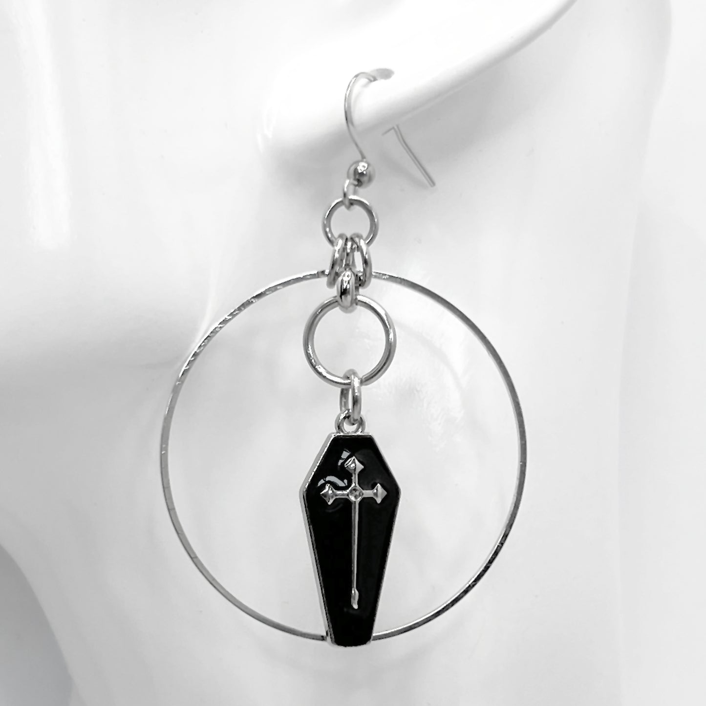 Black Coffin and Hoop Earrings