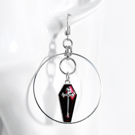 Red Coffin and Hoop Earrings